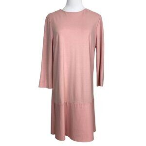 TED BAKER OLYIE SOFT PINK LEATHER COMBO SHIFT DRESS - 3 (SIZE MEDIUM)